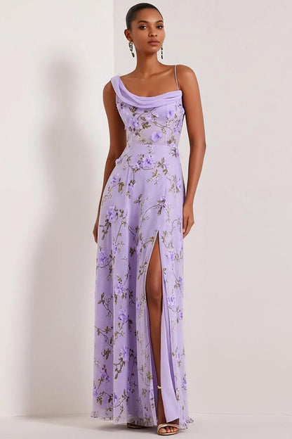 Addison | Floral Boned Corset Cowl Neck Maxi Brudepigekjole