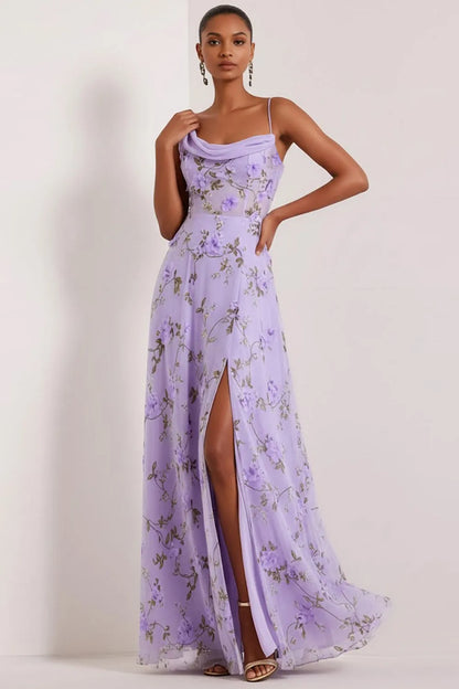 Addison | Floral Boned Corset Cowl Neck Maxi Brudepigekjole