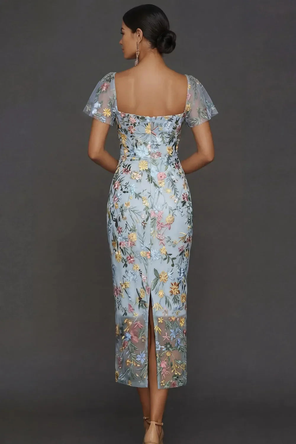 Sally | Botanical Print Embroidered Summer Wedding Guest Midi Dress
