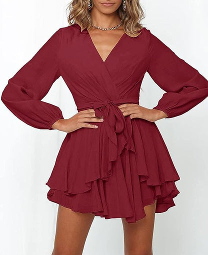 Portia | Lantern Sleeve V-Neck Mini Summer Dress