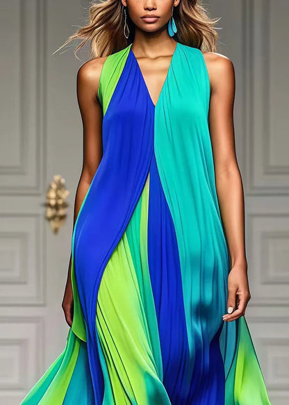 Alice | Colorful Front-Pleated Halter Chiffon Maxi Strandkjole