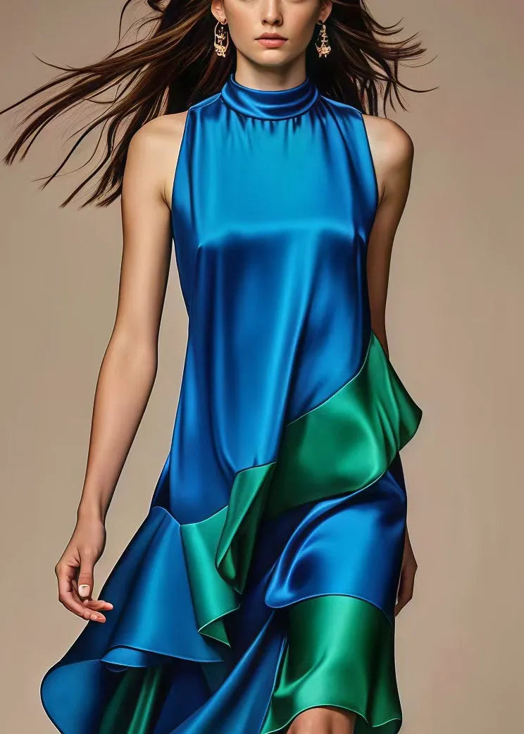 Teresa | Satin Halter Ruffle Wedding-Guest Maxi Dress