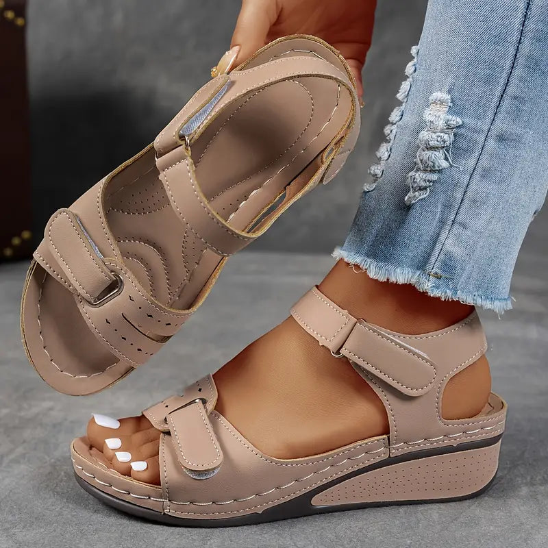 Mikaela | Velcro Strap Wedge-Heel Comfort Sandals