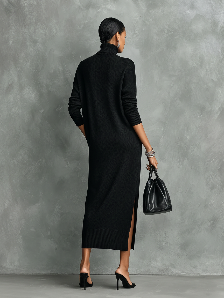 Bea | Women's Black Turtleneck Knit Dress