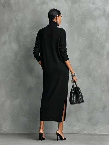 Bea | Women's Black Turtleneck Knit Dress