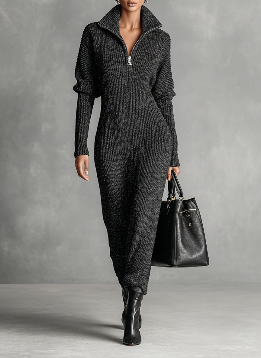 Willa | Women's Knit Maxi Dress with Zip Neck