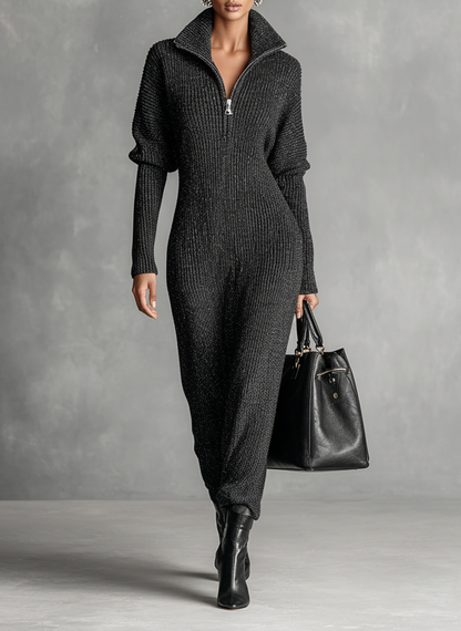 Willa | Women's Knit Maxi Dress with Zip Neck