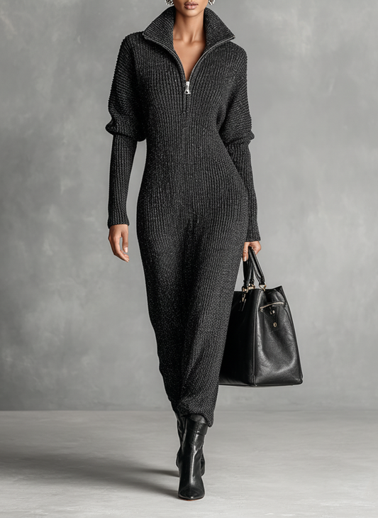 Willa | Women's Knit Maxi Dress with Zip Neck