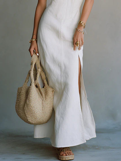 Alba | Elegant Minimal Strappy Slit Vacation Maxikjole