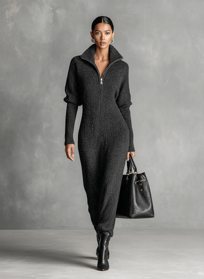 Willa | Women's Knit Maxi Dress with Zip Neck