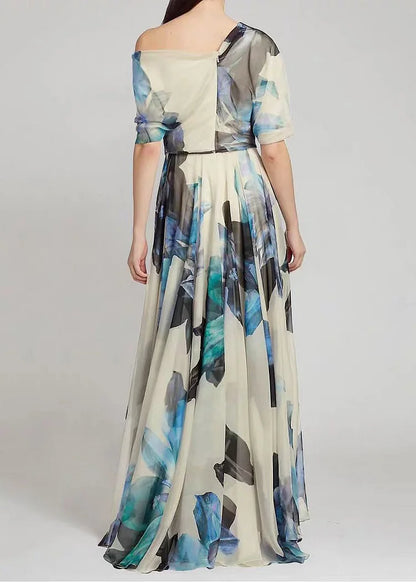 Charlee | Botanical Print One Shoulder Long Maxi Dress