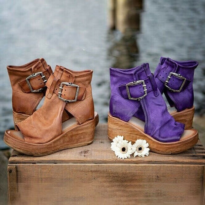 Finley | Double Buckle Platform Wedge-Heel Sandals