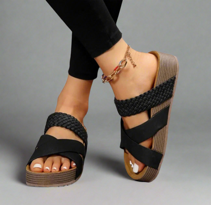Janie | Woven Strap Chunky Platform Slide Sandals