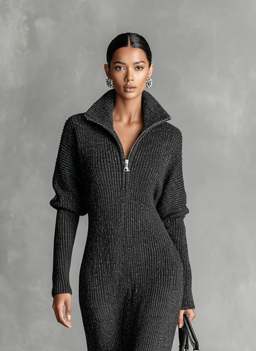 Willa | Women's Knit Maxi Dress with Zip Neck
