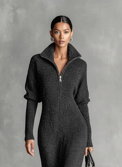 Willa | Women's Knit Maxi Dress with Zip Neck