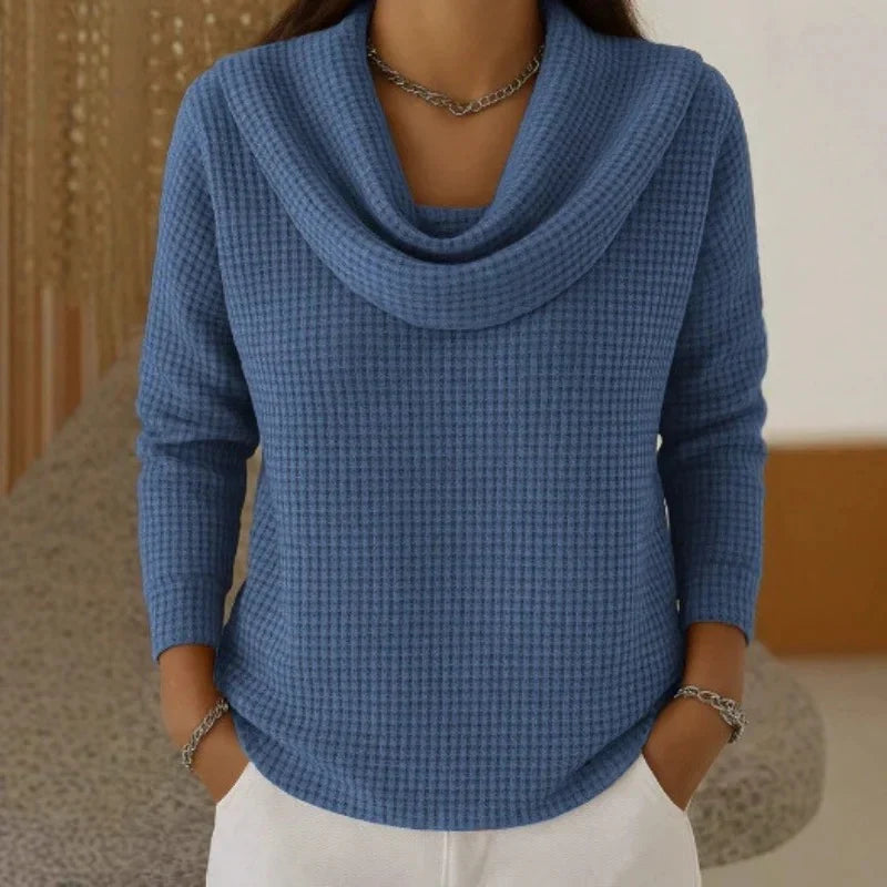 Karen | Women's Waffle Knit Sweater with Draped Neck