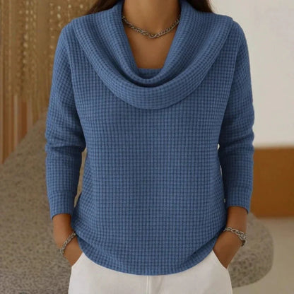 Karen | Women's Waffle Knit Sweater with Draped Neck