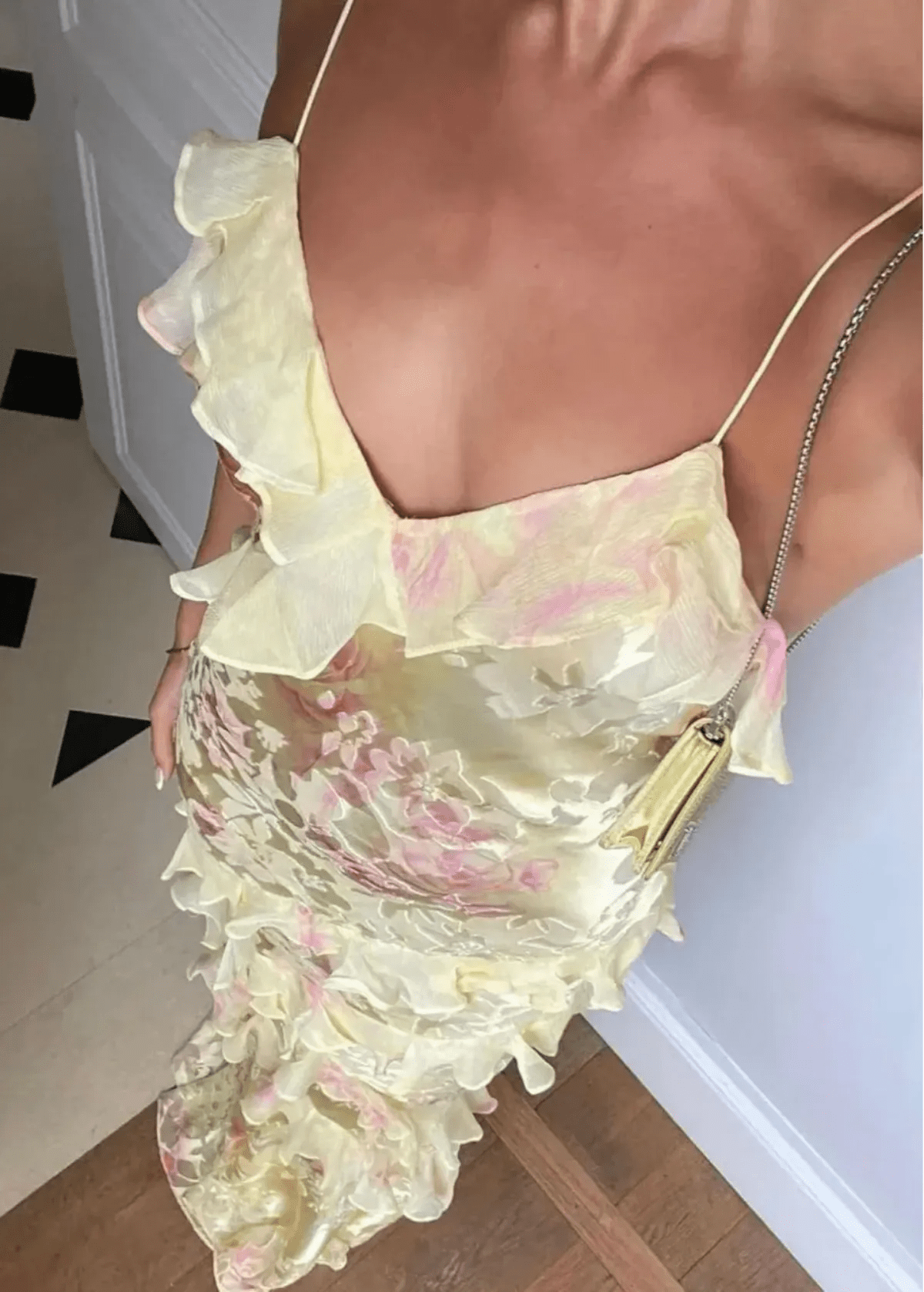 Saige | Botanical Print Ruffle Open Back Summer Maxi Dress