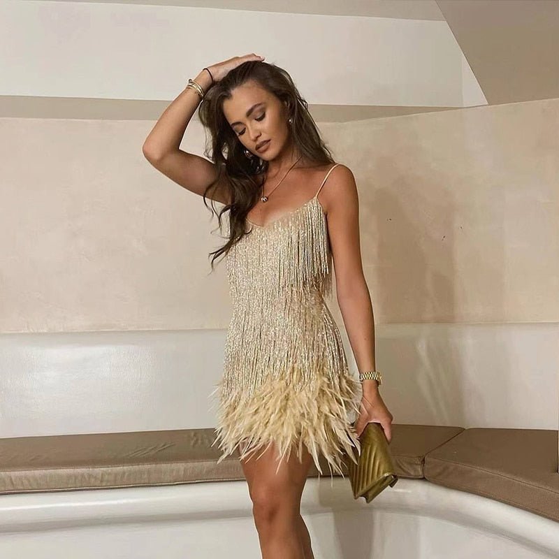 Jade | Feather Trim Bodycon Mini Cocktail Dress