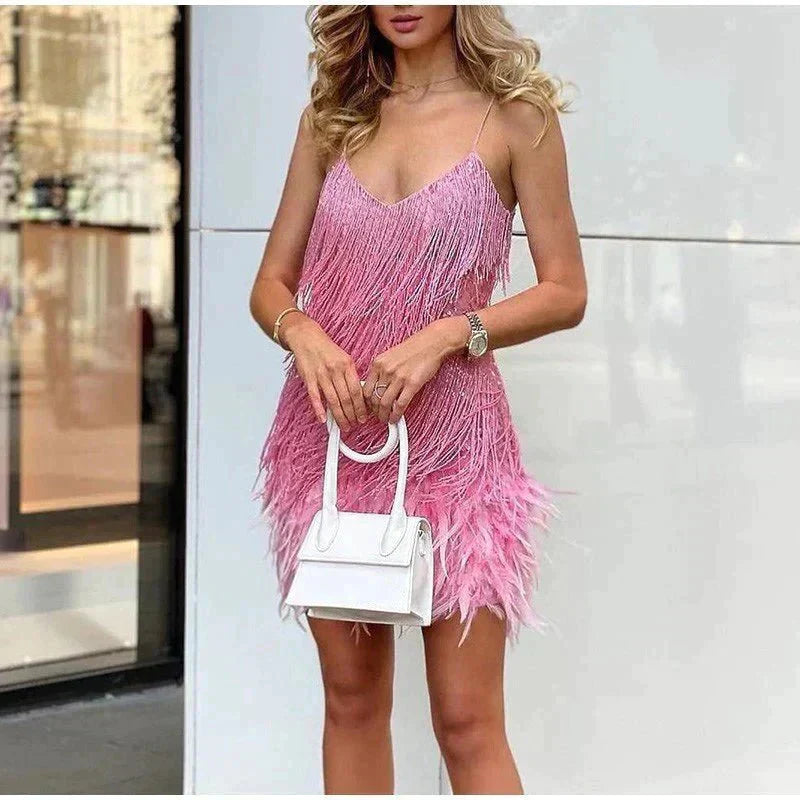 Jade | Feather Trim Bodycon Mini Cocktail Dress