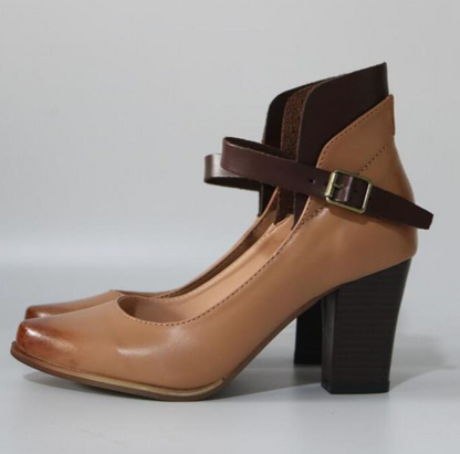 Zoey | Two Tone Ankle-Strap Mary Jane Block Heels
