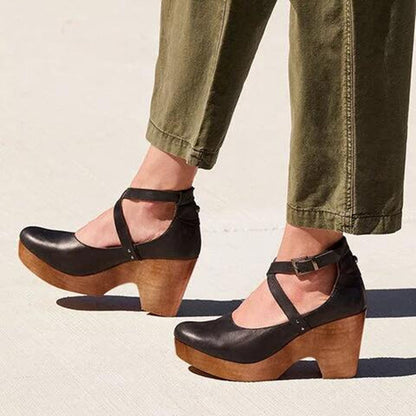 Aspen | Crossover Ankle Strap Wooden Wedge-Heel Hæle