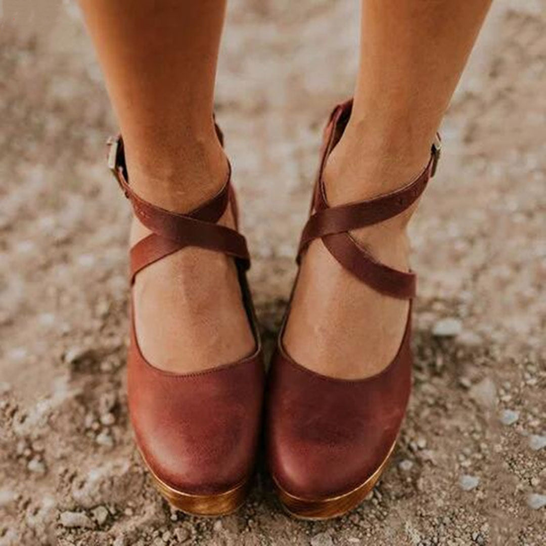 Aspen | Crossover Ankle Strap Wooden Wedge-Heel Hæle