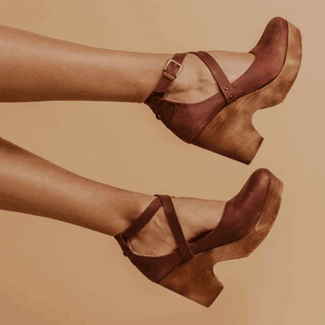 Aspen | Crossover Ankle Strap Wooden Wedge-Heel Hæle