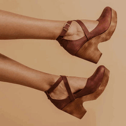 Aspen | Crossover Ankle Strap Wooden Wedge-Heel Hæle