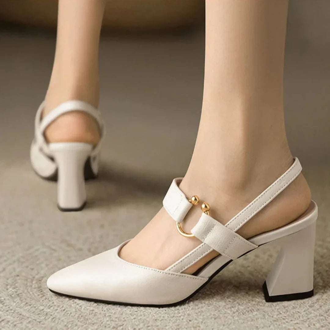 Roxanne | Pointed Toe Sling-Back Block Heels