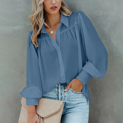 Veronica Chiffon Button-Down Blouse with Long Sleeves