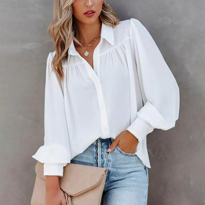 Veronica Chiffon Button-Down Blouse with Long Sleeves