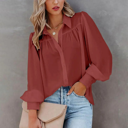 Veronica Chiffon Button-Down Blouse with Long Sleeves