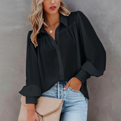 Veronica Chiffon Button-Down Blouse with Long Sleeves