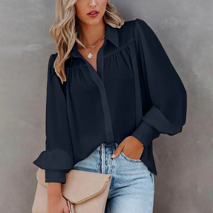 Veronica Chiffon Button-Down Blouse with Long Sleeves