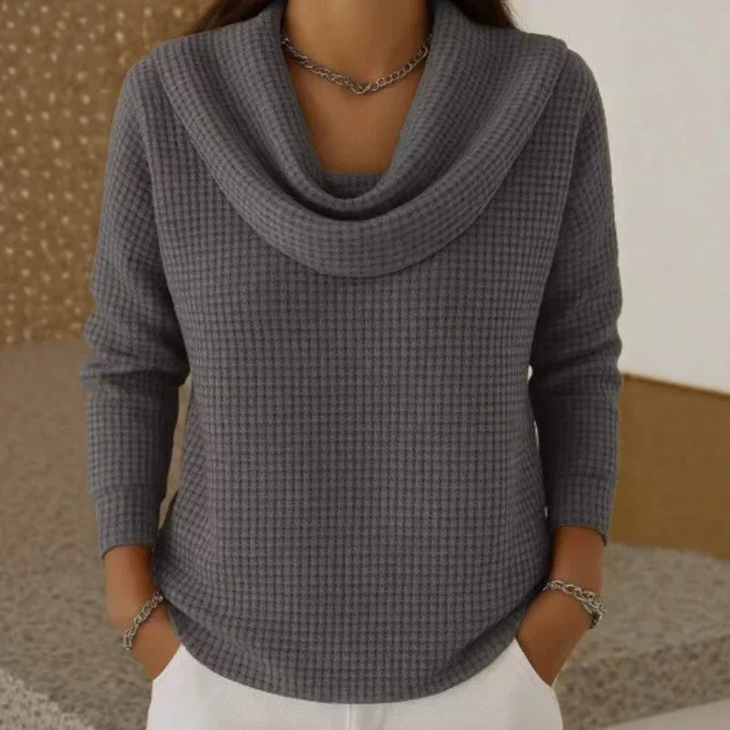 Karen | Women's Waffle Knit Sweater with Draped Neck