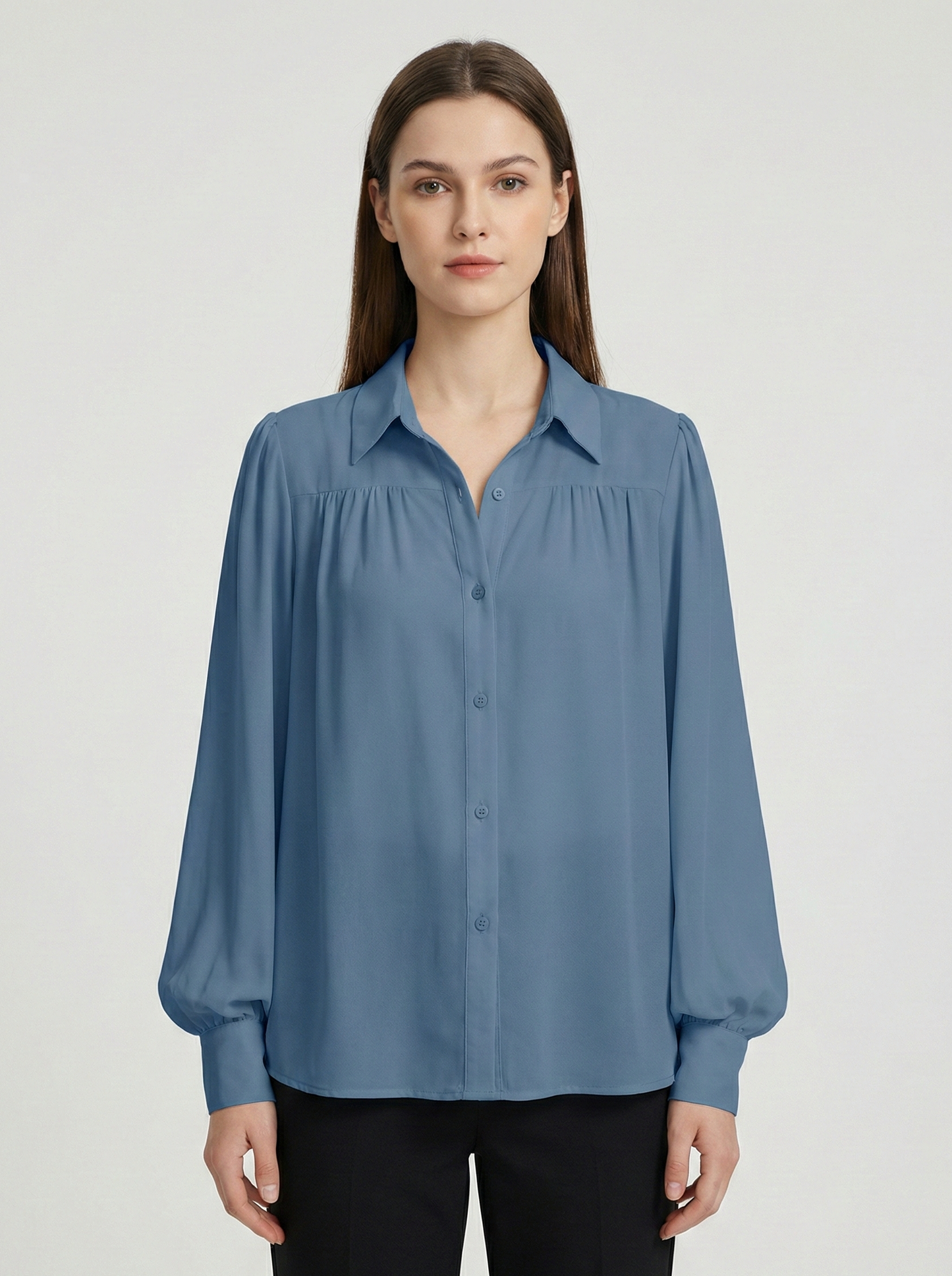 Veronica Chiffon Button-Down Blouse with Long Sleeves