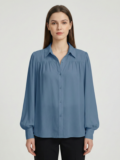 Veronica Chiffon Button-Down Blouse with Long Sleeves