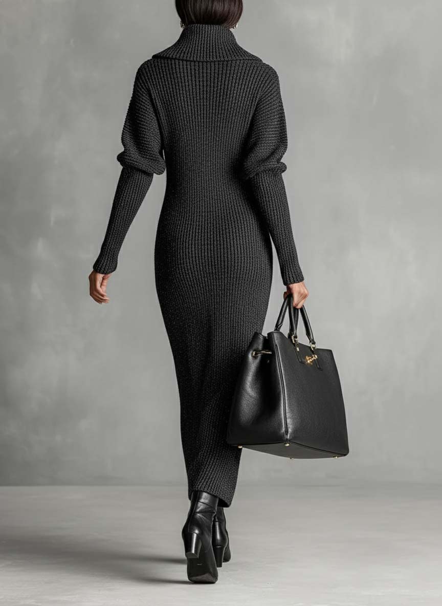 Willa | Women's Knit Maxi Dress with Zip Neck