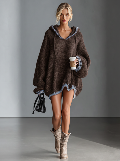 Rosie | Women's Hooded Knit Dress with Pink Trim