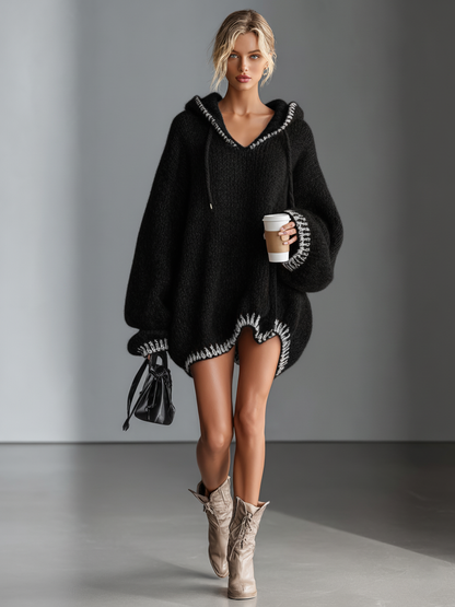 Rosie | Women's Hooded Knit Dress with Pink Trim