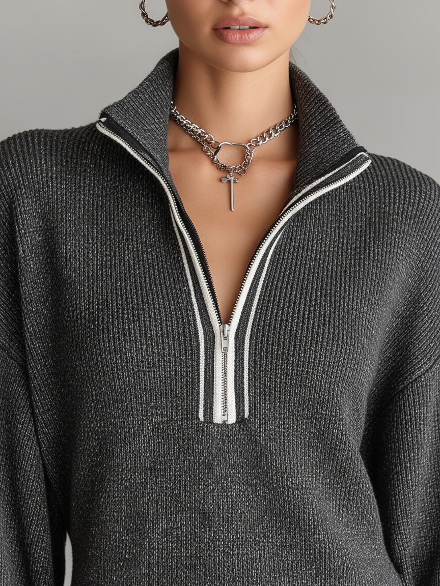 Piper | Women's Knit Dress with Zip Polo Collar