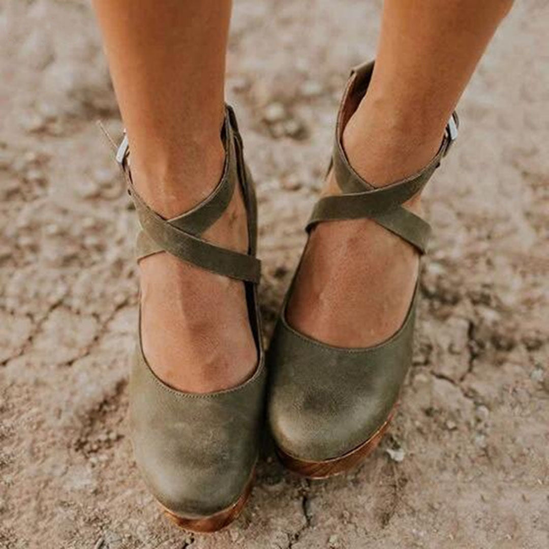 Aspen | Crossover Ankle Strap Wooden Wedge-Heel Hæle