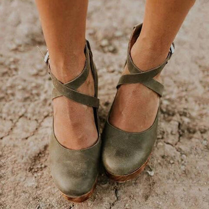 Aspen | Crossover Ankle Strap Wooden Wedge-Heel Hæle