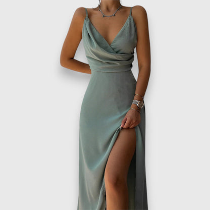 Rita | Elegant Satin Wrap-Style Bridesmaid Maxi Dress