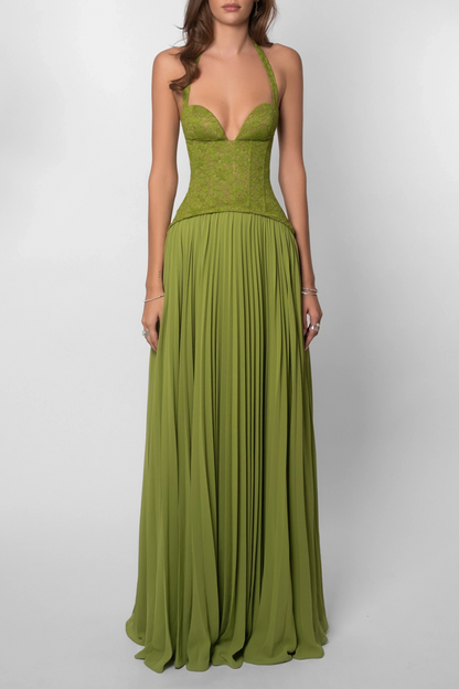 Sophia | Lace Boned Corset Halter Wedding Guest Maxi Dress
