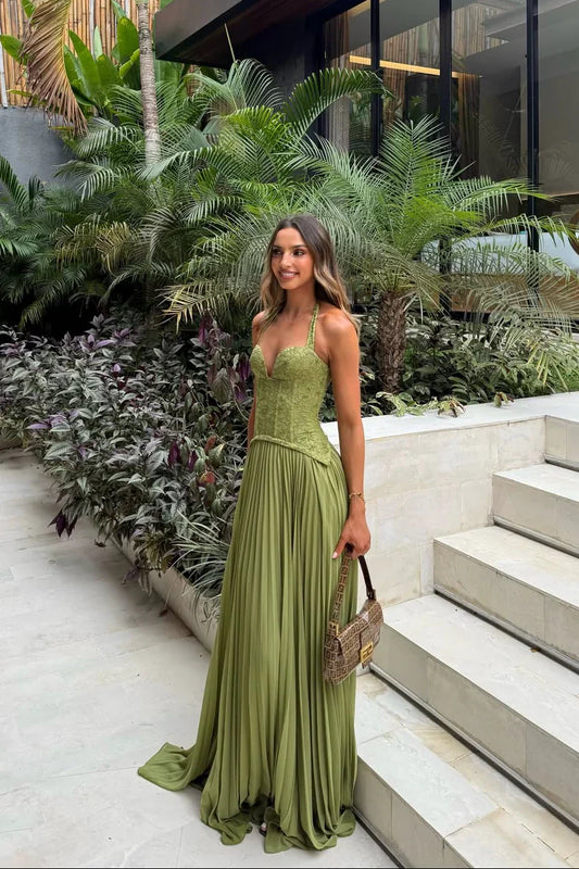 Sophia | Lace Boned Corset Halter Wedding Guest Maxi Dress