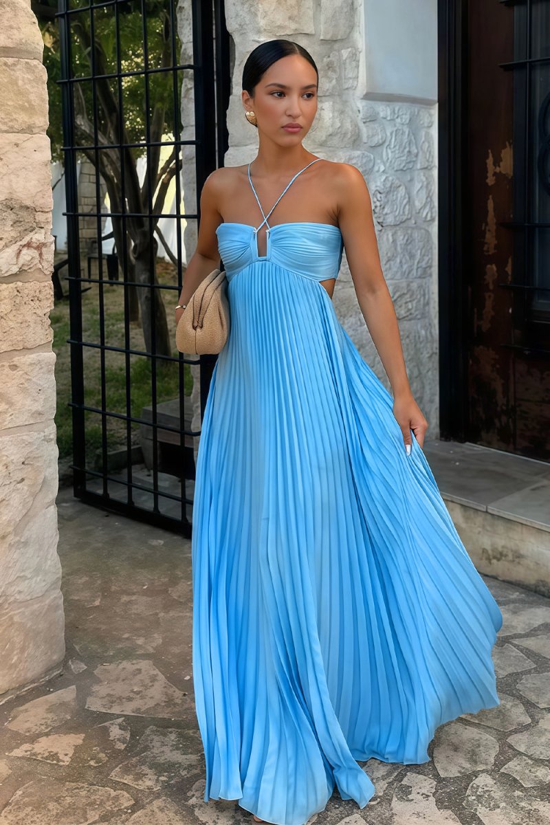 Aubrey | Halter Front-Pleated Backless Maxi Brudegæst Kjole