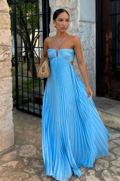 Aubrey | Halter Front-Pleated Backless Maxi Brudegæst Kjole