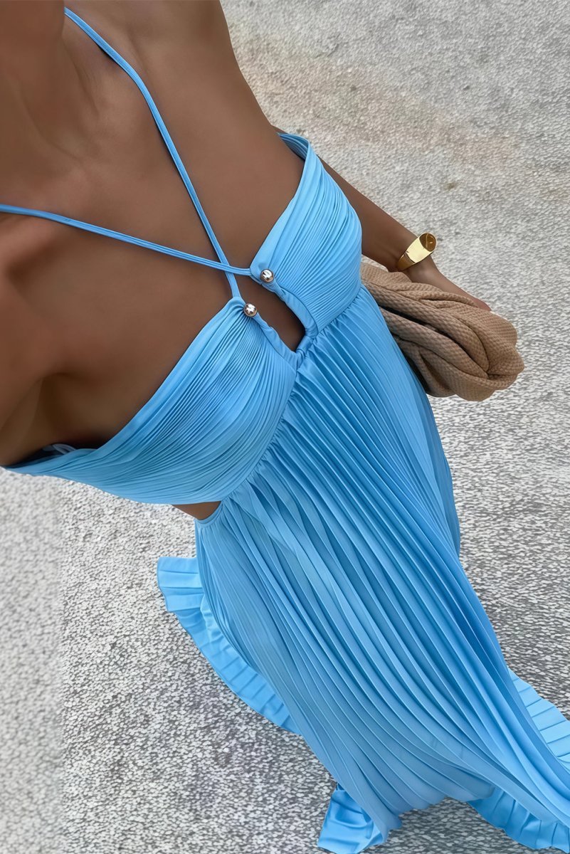 Aubrey | Halter Front-Pleated Backless Maxi Brudegæst Kjole